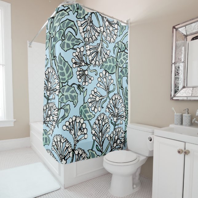 Rideaux De Douche William Morris Jasmine et Motif Feuille (En situation)