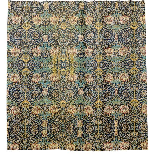 Rideaux De Douche William Morris Motif Floral Or Turquoise Rouge (Devant)