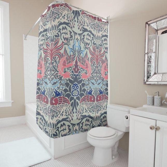 Rideaux De Douche William Morris Paon et Dragon (En situation)
