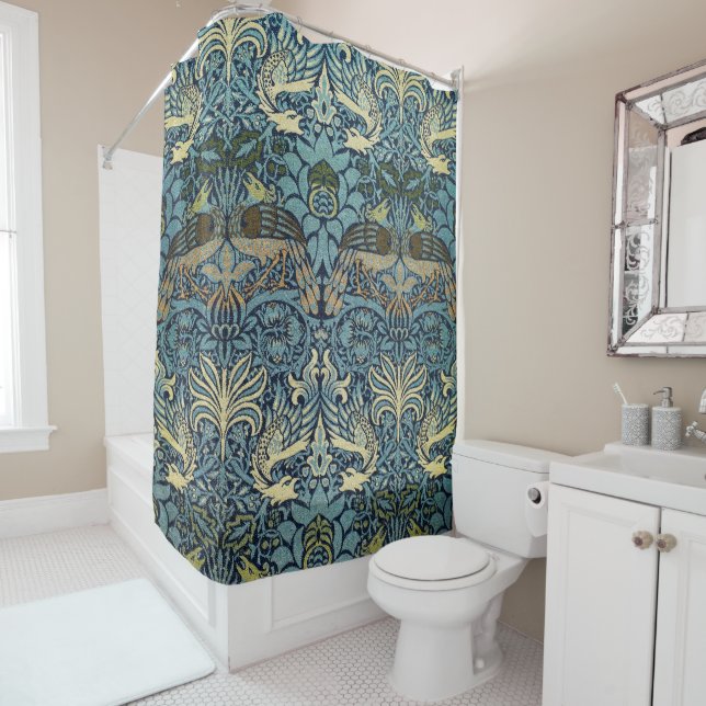Rideaux De Douche William Morris Peacock and Dragon Woven Design (En situation)
