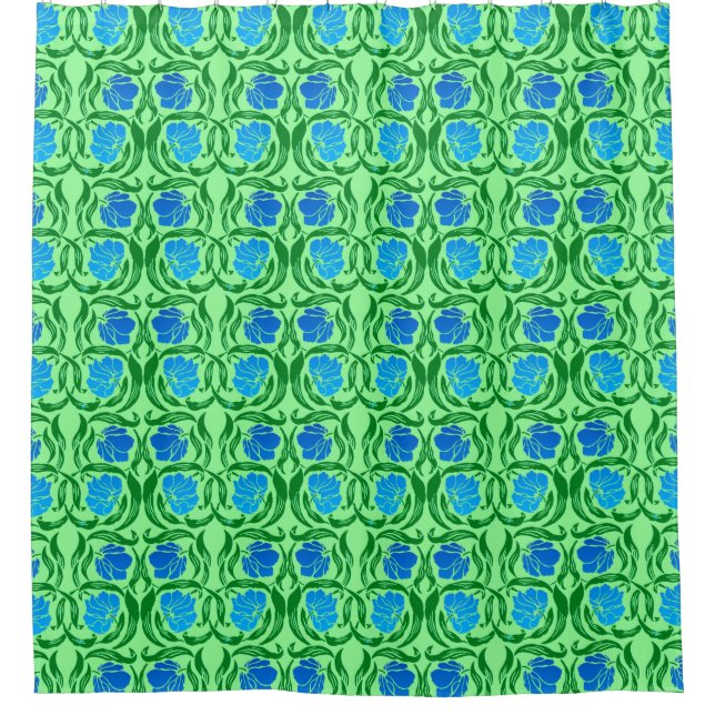 Rideaux De Douche William Morris Pimpernel, Blue & Lime Green (Devant)
