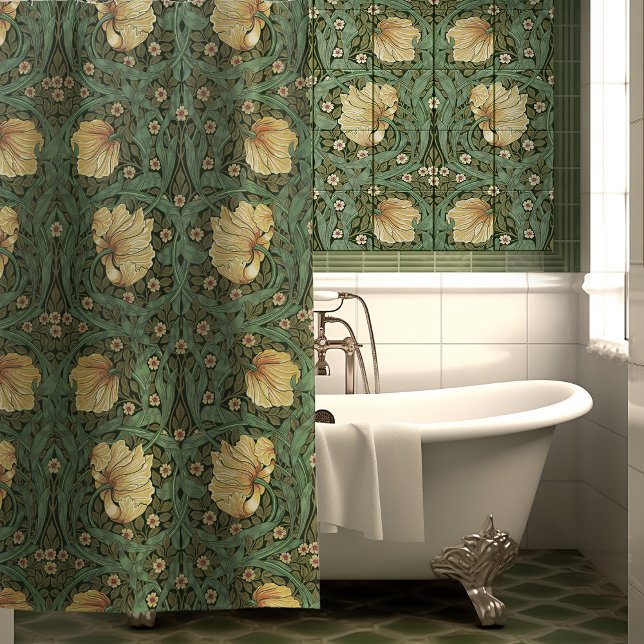 Rideaux De Douche William Morris Pimpernel Vert Art Nouveau Floral (Créateur téléchargé)