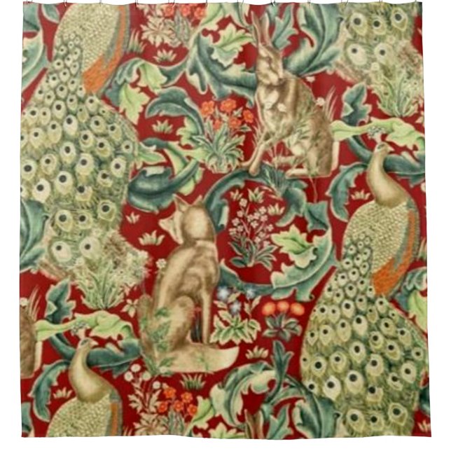 Rideaux De Douche William Morris Red Motif Forest (Devant)