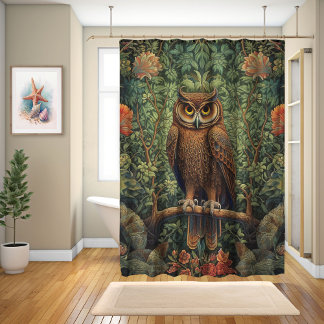 Rideaux De Douche William Morris Style, Hibou Sur Une Branche