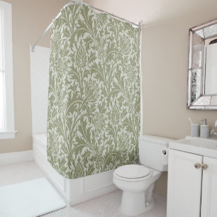 Rideaux De Douche William Morris Thistle Sage Green Motif