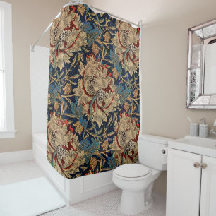 Rideaux De Douche William Morris Vintage motif floral rouge bleu