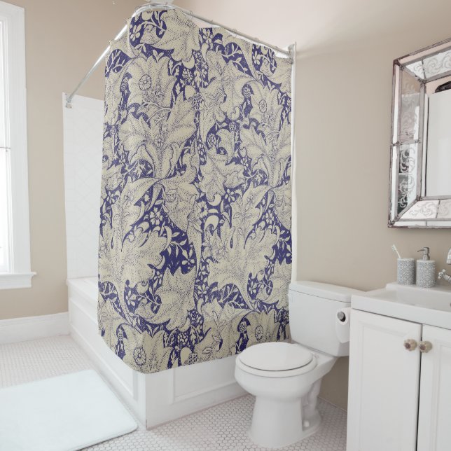 Rideaux De Douche William Morris Wallflower bleu damas floral (En situation)