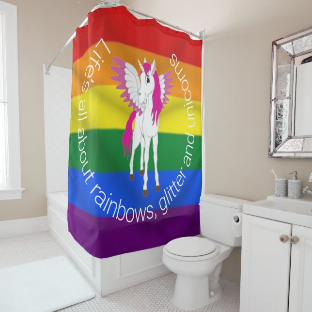 Rideaux De Douche Wing Unicorn Party Rainbow (En situation)