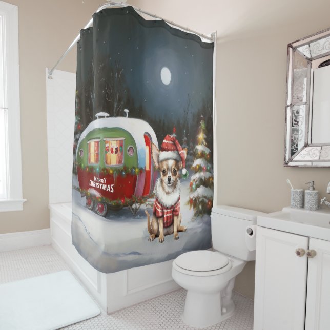 Rideaux De Douche Winter Chihuahua Caravan Christmas Adventure (En situation)