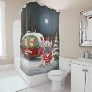Rideaux De Douche Winter French Bulldog Caravan Christmas Adventure