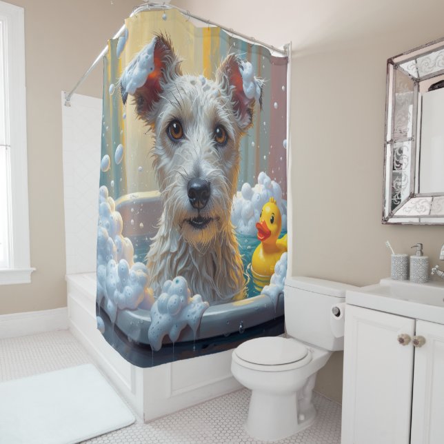 Rideaux De Douche Wire Fox Terrier Détendu Endormi Mignon Drôle  (En situation)