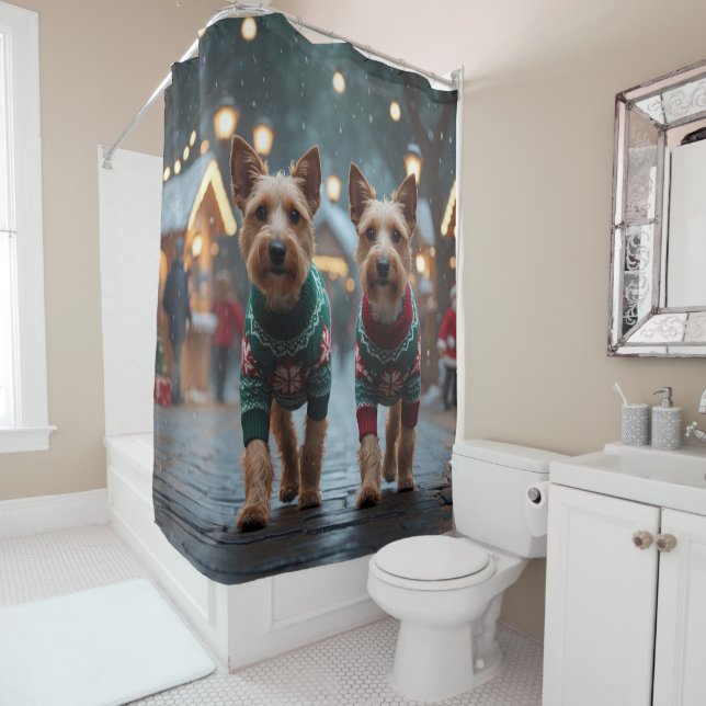 Rideaux De Douche Wire Fox Terrier Dogs Christmas Snow Holiday (En situation)