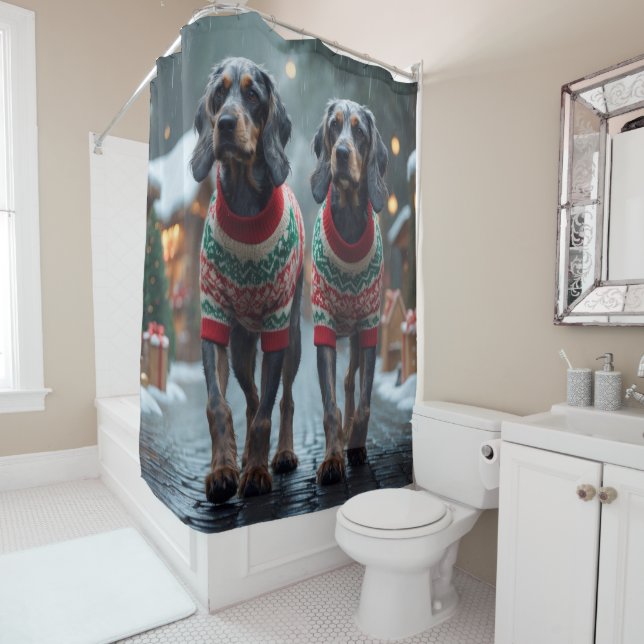 Rideaux De Douche Wired Haired Pointing Griffon Dogs Christmas Snow  (En situation)