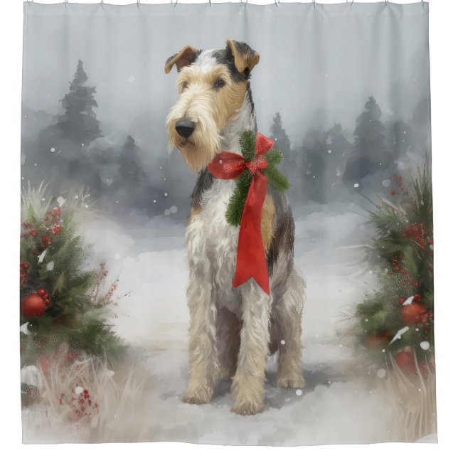 Rideaux De Douche Wirefox Terrier Chien de Noël de neige (Devant)