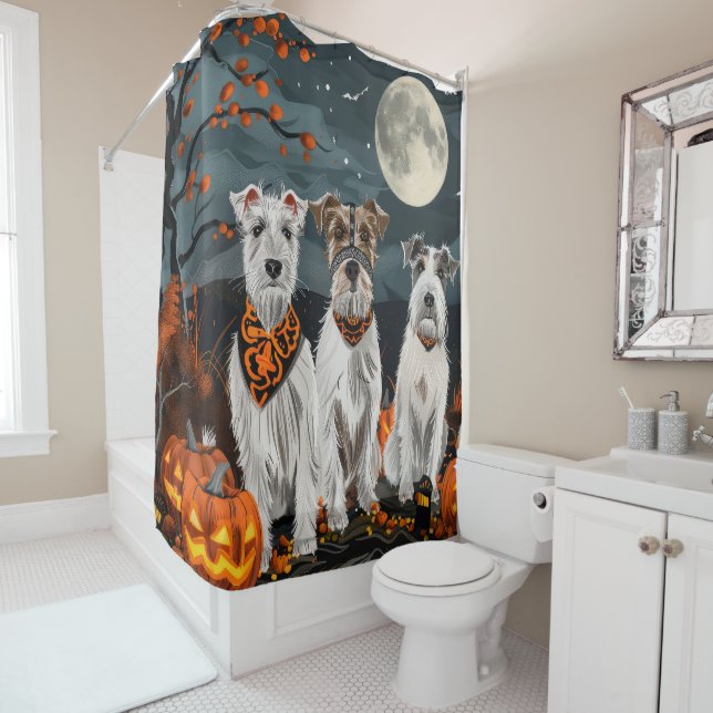 Rideaux De Douche Wirefox Terrier Halloween Éffrayant (En situation)