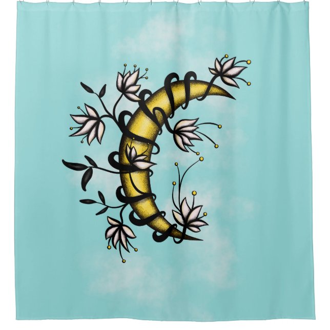Rideaux De Douche Witchy Moon Floral Boho Art (Devant)