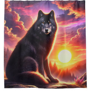 Rideaux De Douche Wolf au coucher du soleil