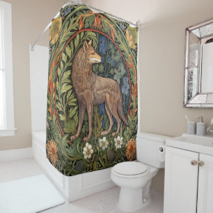 Rideaux De Douche Wolf dans la forêt Art nouveau