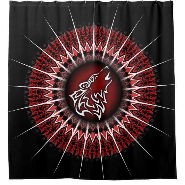 Rideaux De Douche Wolf Et Mandala Rouge Blanc Noir Moderne (Devant)