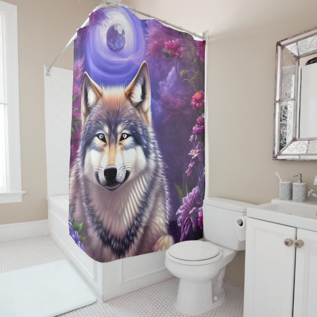Rideaux De Douche Wolf floral de Midnight Howl (En situation)