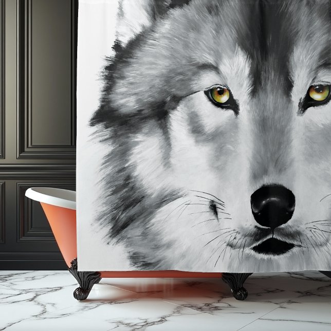 Rideaux De Douche Wolf Portrait noir blanc (Créateur téléchargé)