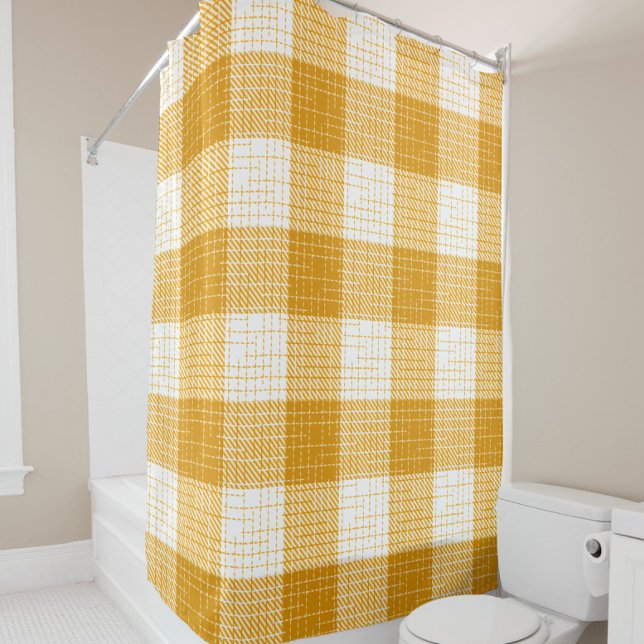 Rideaux De Douche Yellow and White Bold Checkered Plaid Design  (Créateur téléchargé)