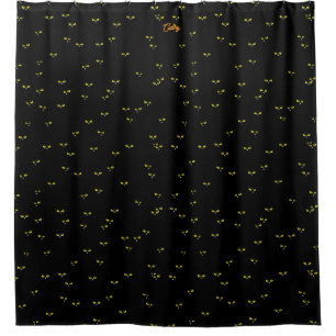 Rideaux De Douche Yellow Cat Eyes on Black Best Halloween Party