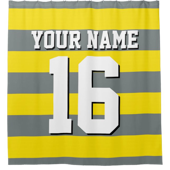Rideaux De Douche Yellow Charcoal Sports Jersey Preppy Stripe (Devant)