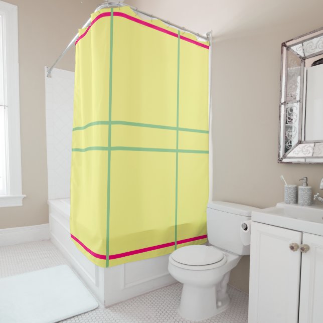 Rideaux De Douche Yellow Green Pink Geometric  (En situation)