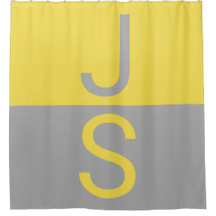Rideaux De Douche Yellow & Grey Modern Initials monogram