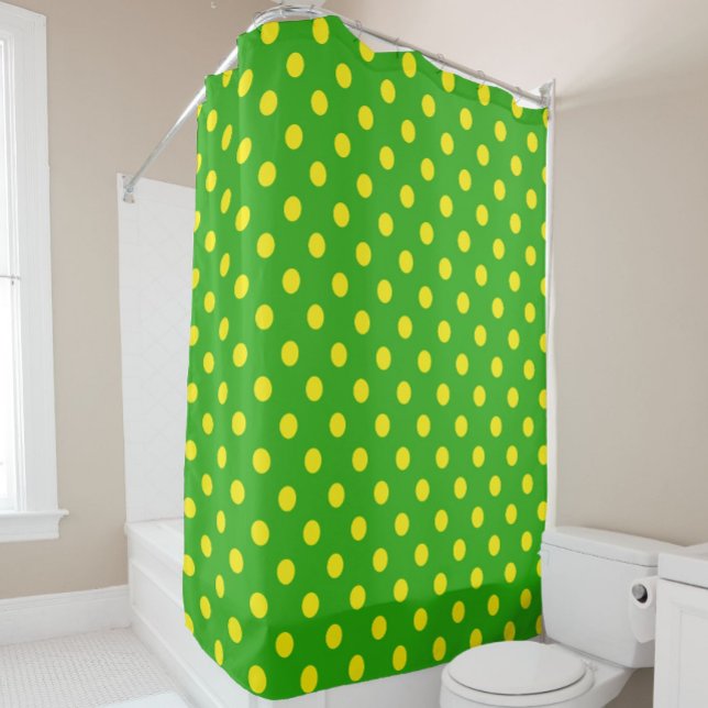 Rideaux De Douche Yellow On Green Polka Dots Pattern Design  (Créateur téléchargé)