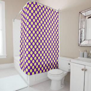 Rideaux De Douche Yellow Polka Dots With Purple Background