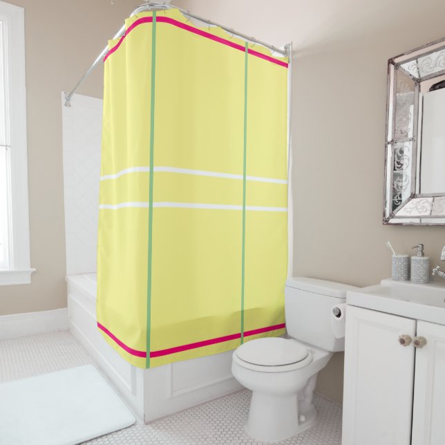 Rideaux De Douche Yellow White Pink Green Geometric  (En situation)