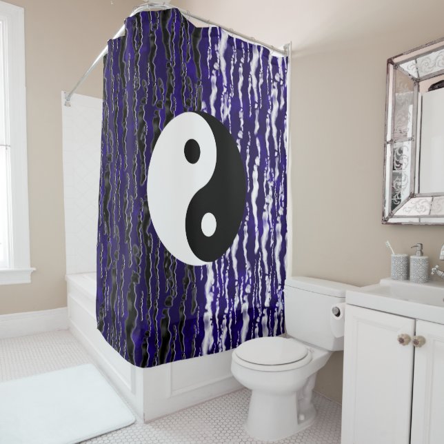 Rideaux De Douche Yin Yang Bleu Tranquillité Énergie Zen (En situation)