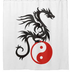Rideaux De Douche Yin & Yang Dragon - rouge noir + votre backgr.