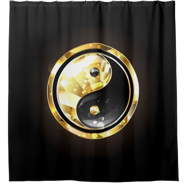 Rideaux De Douche Yin Yang or sur noir (Devant)