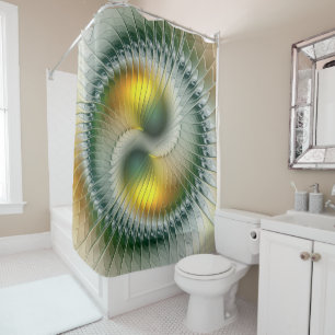 Rideaux De Douche Yin Yang Vert Jaune Abstrait coloré Fractal