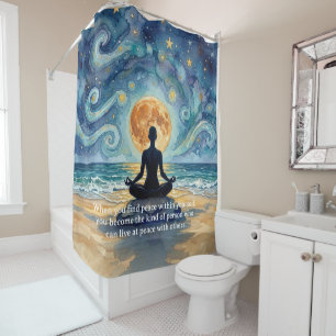 Rideaux De Douche Yoga Méditation Ciel Nocturne Étoilé Lune Océan Ci
