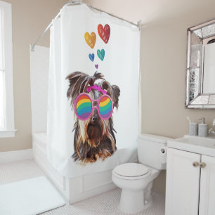 Rideaux De Douche Yorkie Chien avec Coeurs Saint-Valentin