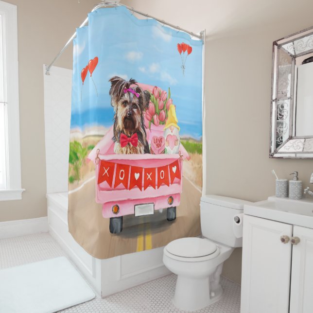 Rideaux De Douche Yorkshire Terrier Chien Valentine's Day Truck (En situation)
