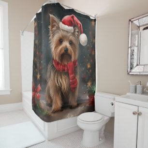 Rideaux De Douche Yorkshire Terrier Dog dans la neige Noël