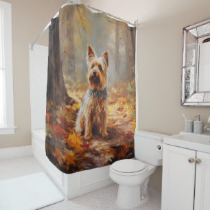 Rideaux De Douche Yorkshire Terrier en automne Leaves automne Inspir