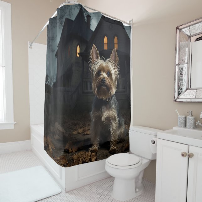 Rideaux De Douche Yorkshire Terrier Halloween effrayant (En situation)