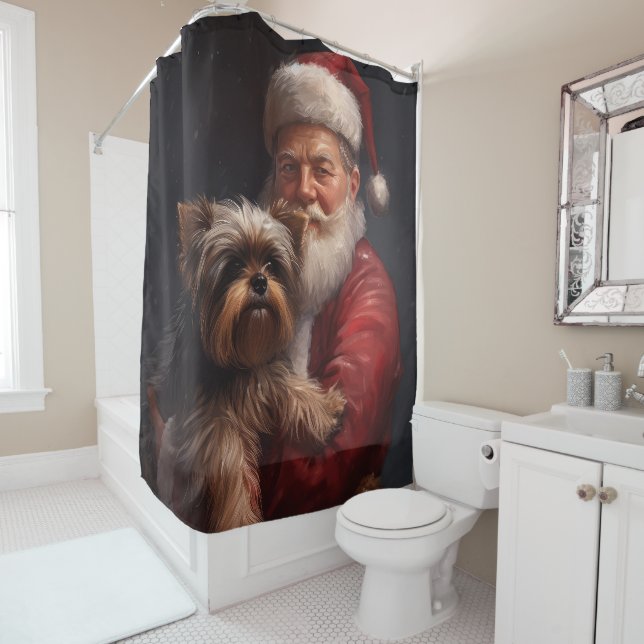 Rideaux De Douche Yorkshire Terrier Santa Claus Festive Noël (En situation)