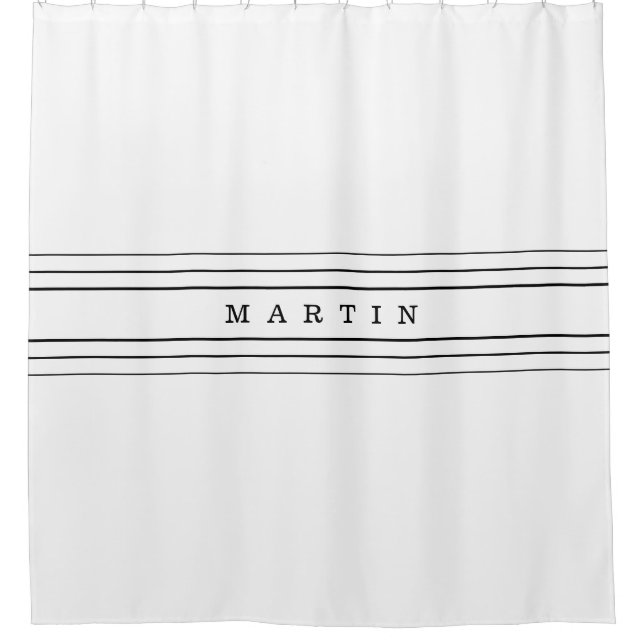 Rideaux De Douche Your Custom Text & Modern Stripes | Black & White (Devant)