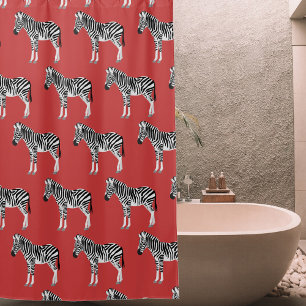 Rideaux De Douche Zebra Exotic Animal Motif Deep Red