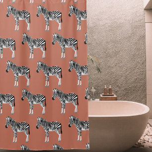 Rideaux De Douche Zebra Exotic Animal Motif Terracotta