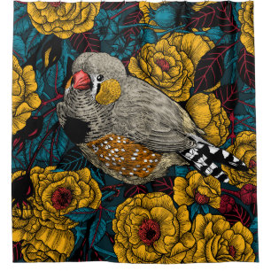 Rideaux De Douche Zebra finch et buisson rose