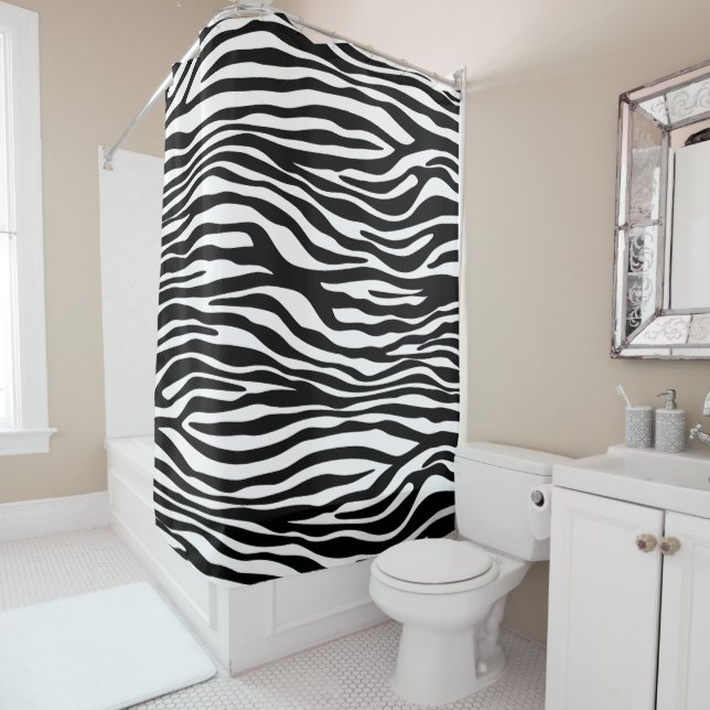 Rideaux De Douche Zebra Print, Zebra Stripes, Noir Et Blanc (En situation)