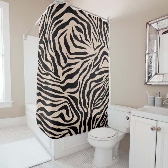 Rideaux De Douche Zebra Stripes crème Beige Black Wild Poster de ani (En situation)